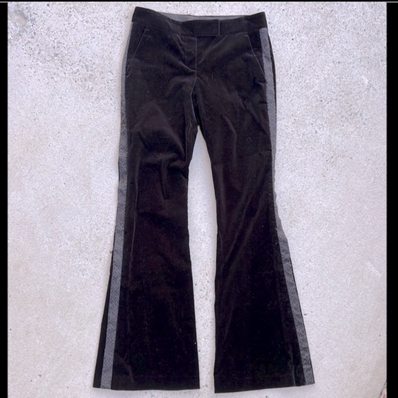 Theory (4) black velvet flares w embellished side tuxedo stripe - Picture 1 of 15